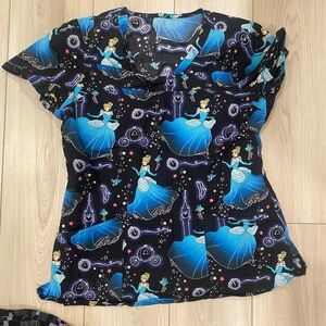 Disney scrub top lot with free pants 4 piece lot